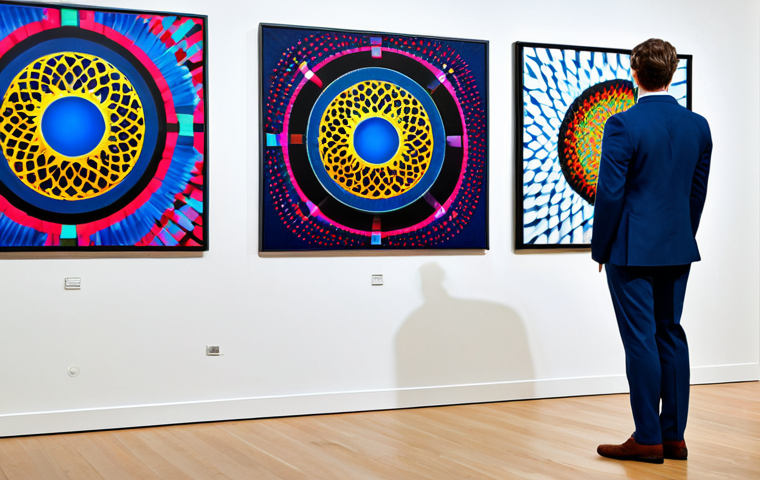 **
"A professional art collector in a modern art gallery, admiring a unique digital artwork displayed on a large screen, fully clothed in a stylish blazer and dress pants, appropriate attire, safe for work, perfect anatomy, correct proportions, well-formed hands, natural pose, professional photography, high quality, family-friendly. The artwork is a vibrant abstract composition with blockchain-inspired elements."
**